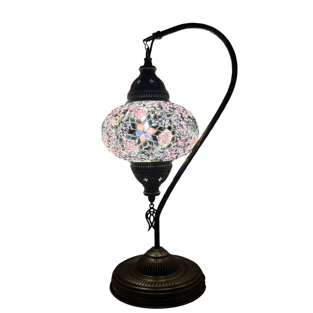 Harlow Boho Handcrafted Large Swan Neck Mosaic Table Lamp