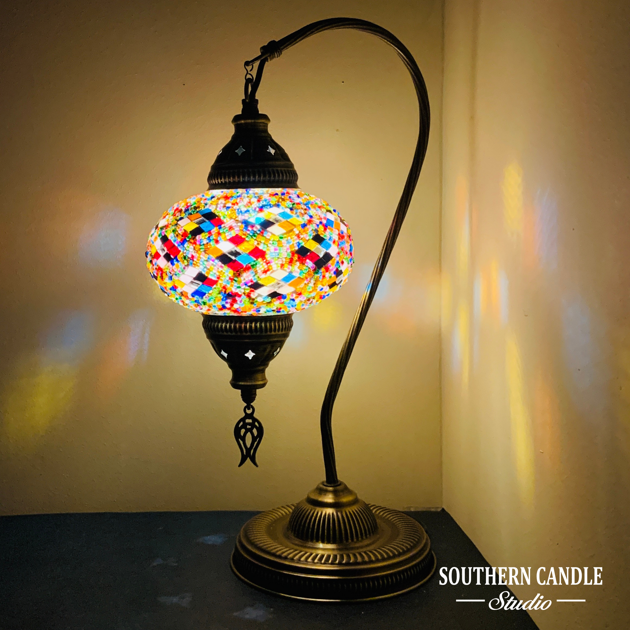 Colorful Mosaic Glass Swan Neck Table Lamp