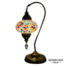 Load image into Gallery viewer, Rainbow Boho Handcrafted Large Swan Neck Mosaic Table Lamp