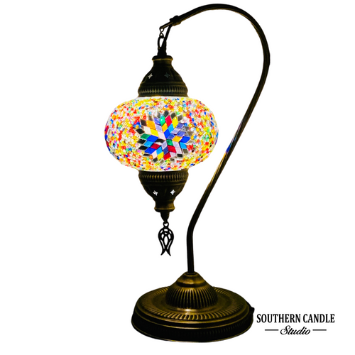 Aleka Boho Handcrafted Large Swan Neck Mosaic Table Lamp