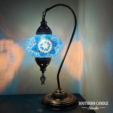 Load image into Gallery viewer, Bodrum Cove Boho Handcrafted Large Swan Neck Mosaic Table Lamp